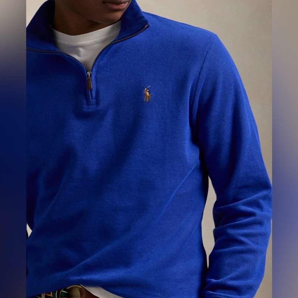 Polo Ralph Lauren Estate Rib Quarter Zip Pullover XL Blue Cotton Sweater Classic